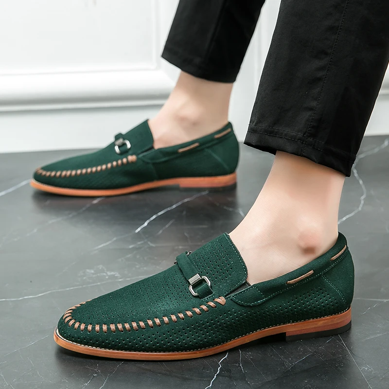 Everyday men's shoes, brown slip-on loafers, perforated for breathability.