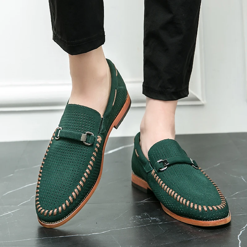 Versatile men's slip-on loafers, brown, perforated for comfortable everyday wear.