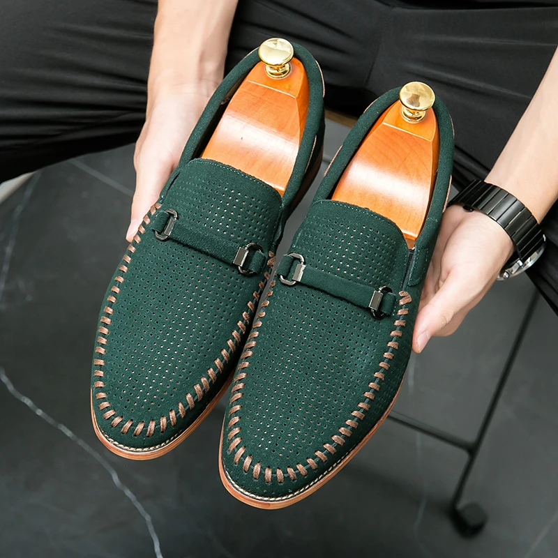 Foot comfort men's dress loafers, black perforated, ideal for stylish events.