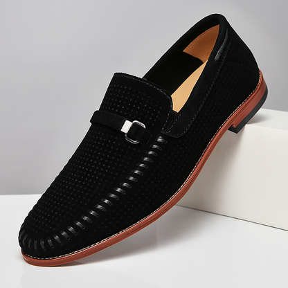 Men's everyday perforated slip-on loafers, tan, offering superior breathability.