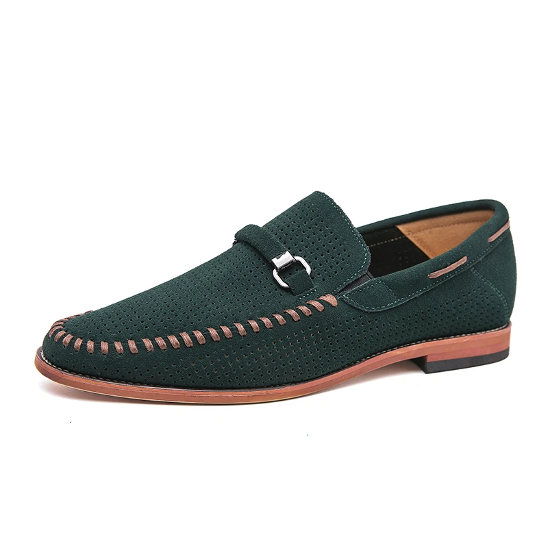 Men's comfortable slip-on loafers, brown, perforated for enhanced airflow.