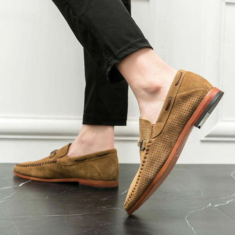Everyday men's slip-on loafers, stylish with perforated details, breathable comfort.