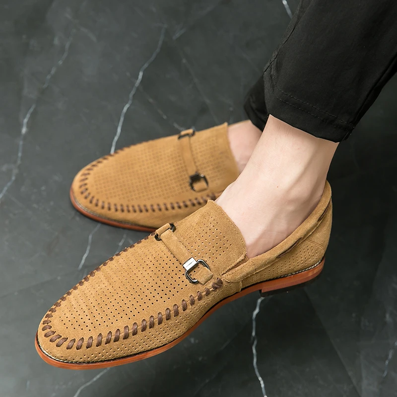 Foot comfort men's loafers, perforated upper, versatile for casual & dress wear.
