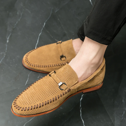 Foot comfort men's loafers, perforated upper, versatile for casual & dress wear.