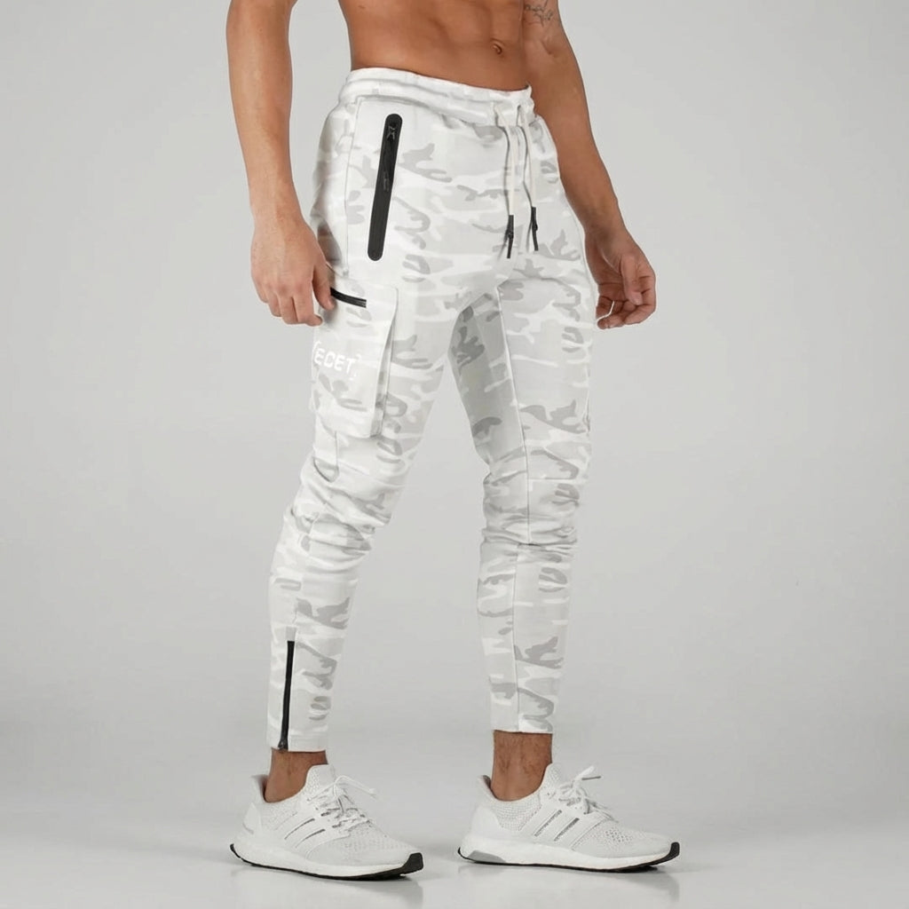 Stylish men's gym wear: Performance jogging trousers with zip pockets & drawstring. Perfect for workouts.