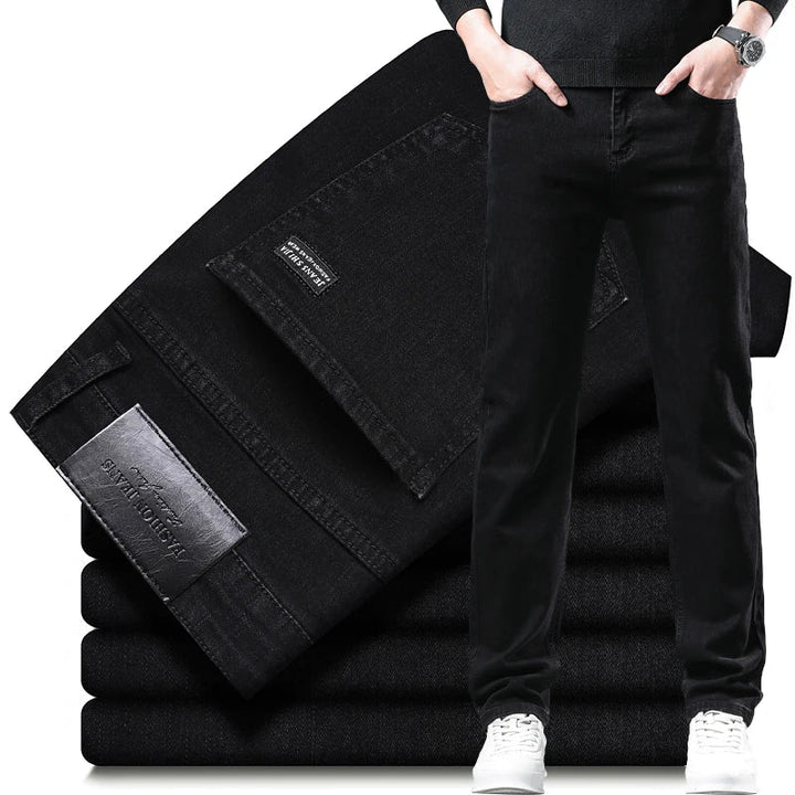 Gray men's straight-leg denim jeans with a comfortable stretch fit. Ideal for casual and modern styles.