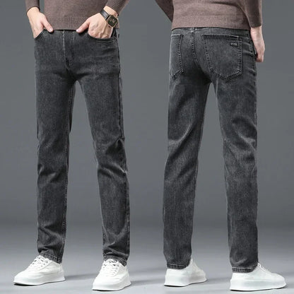 Premium men's straight-leg jeans in classic black denim. Durable cotton blend for lasting casual style.