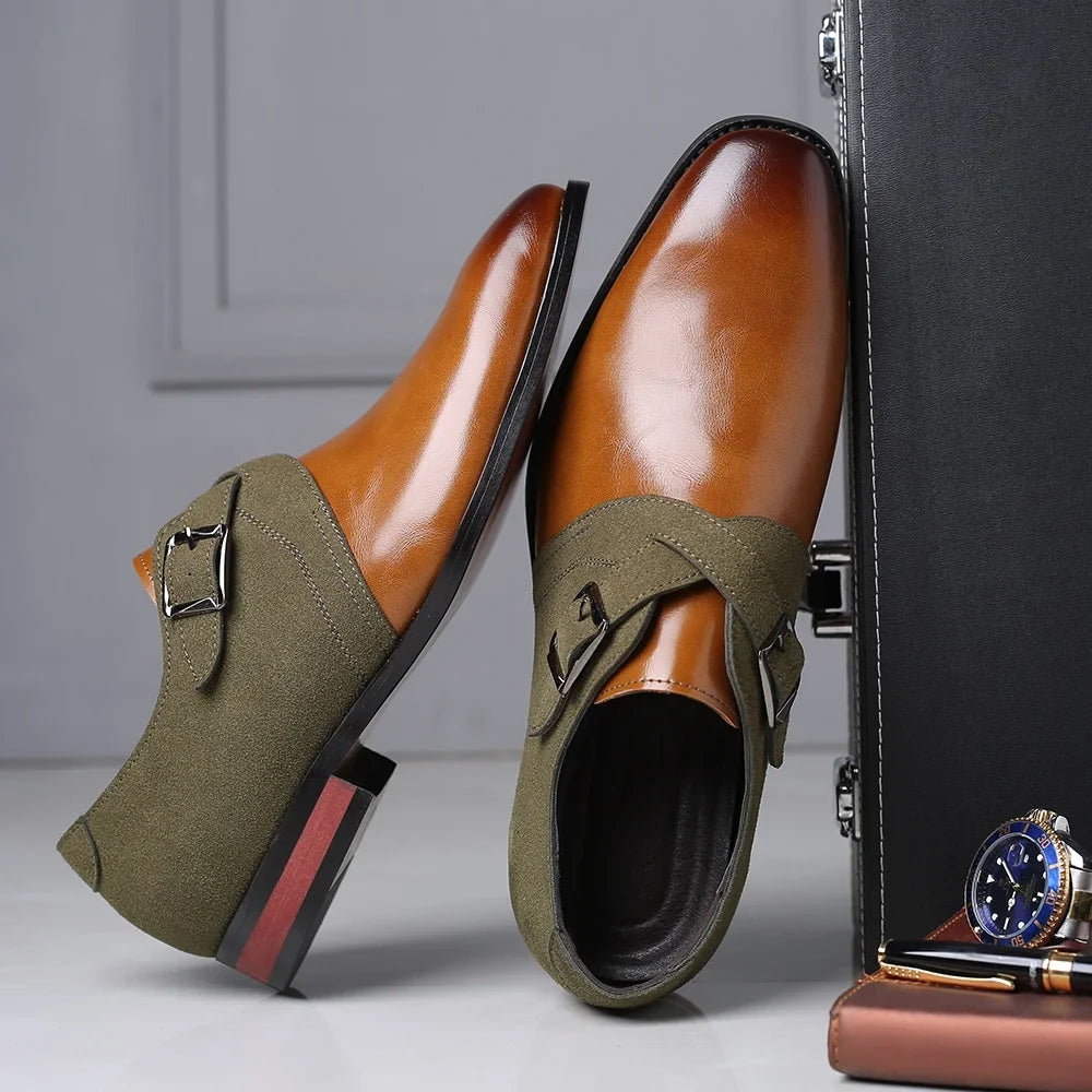 Stylish brown leather men's slip-on Derby shoes. Comfortable & durable for office or smart casual.