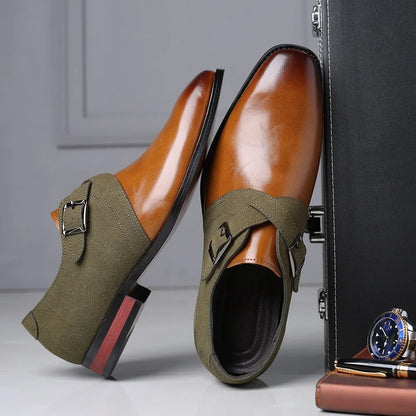 Stylish brown leather men's slip-on Derby shoes. Comfortable & durable for office or smart casual.