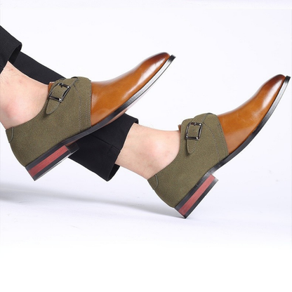 Durable polished leather men's slip-on Derby shoes. Versatile for smart casual to formal business wear.