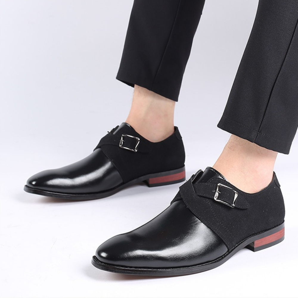 Classic brown men's slip-on Derby shoes. Polished finish, comfortable for business & elegant style.