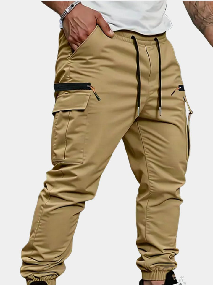 Men's black stretch cargo jogger pants, ultimate comfort & flexibility for active lifestyles and casual everyday wear.