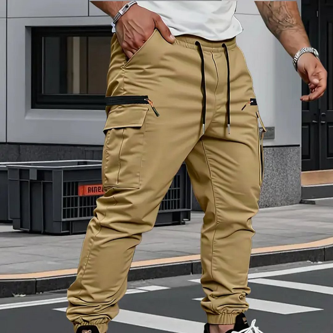 Stylish men's tapered fit cargo jogger pants, perfect for modern streetwear, casual outings, and comfortable utility.