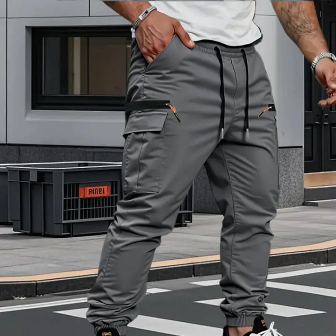 Versatile men's stretch cargo joggers with multiple pockets, blending comfort, style, and practicality for all men.