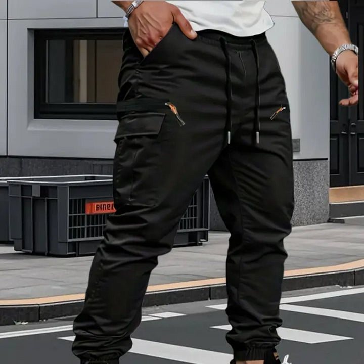 Men's modern design cargo pants, featuring stretch fabric, tapered fit, and comfortable elastic waist for daily wear.