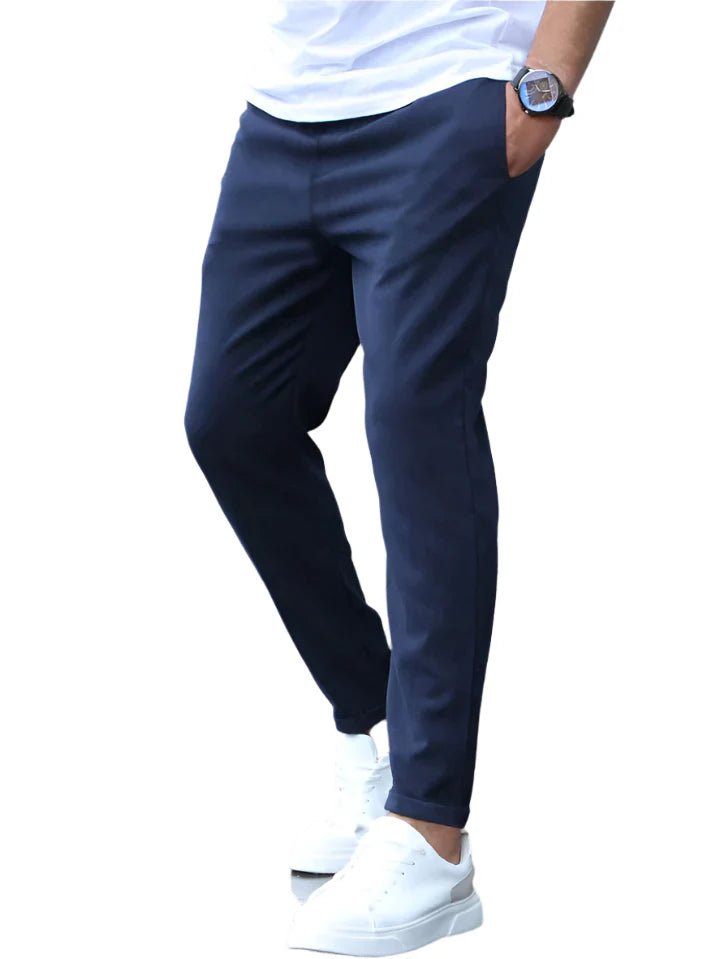 Men's versatile stretch drawstring chino pants, modern slim fit for ultimate everyday comfort.
