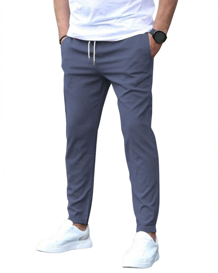 Stylish men's black drawstring chino pants, stretch material & slim fit for modern comfort.