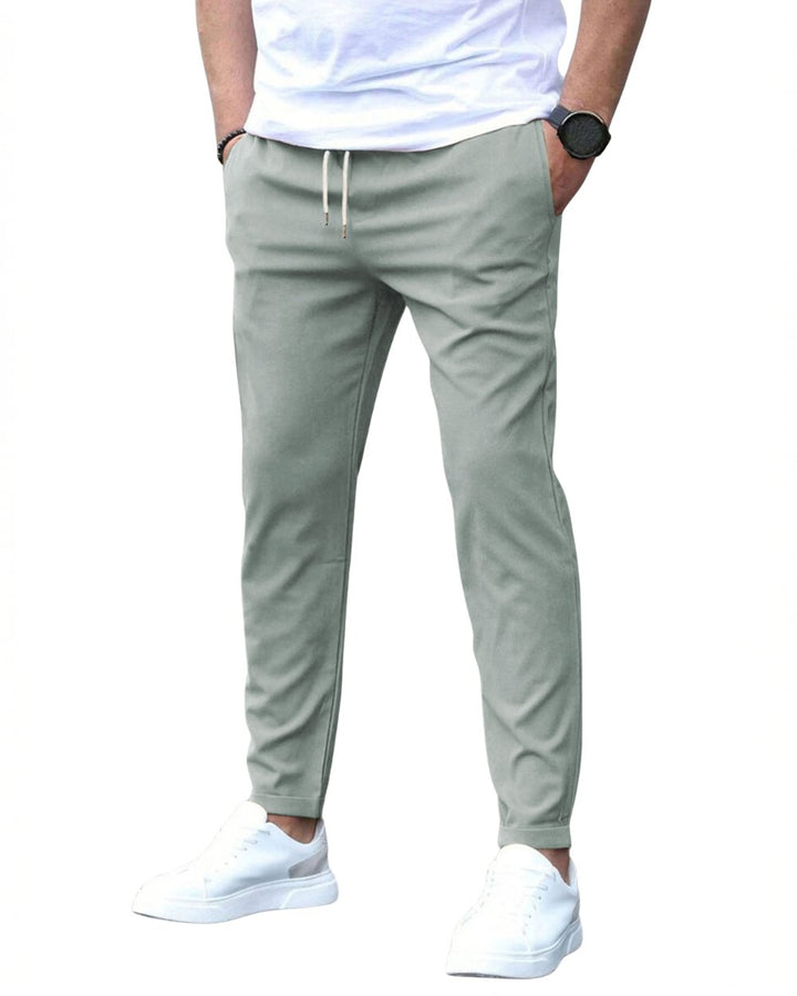 Gray men's everyday stretch drawstring chino pants, slim fit for ultimate comfort & modern style.