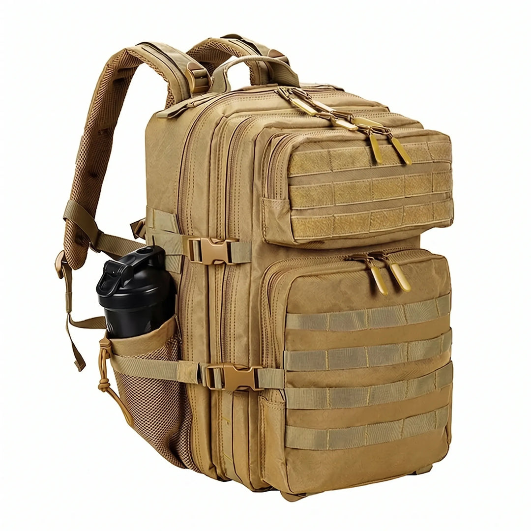 Spacious men's tactical backpack interior, showing capacity for hiking, camping, and outdoor adventure essentials.