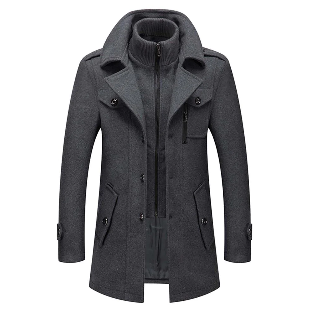 Distinguished men's tailored military jacket, a modern outerwear piece for formal occasions.