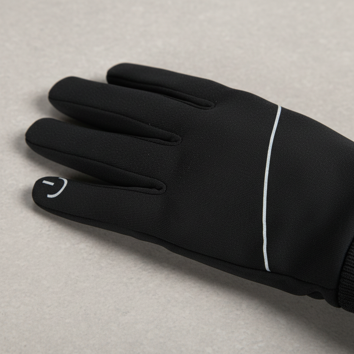 Athletic men's touchscreen winter gloves; windproof & warm for snowy conditions. Perfect insulated cold weather gear.