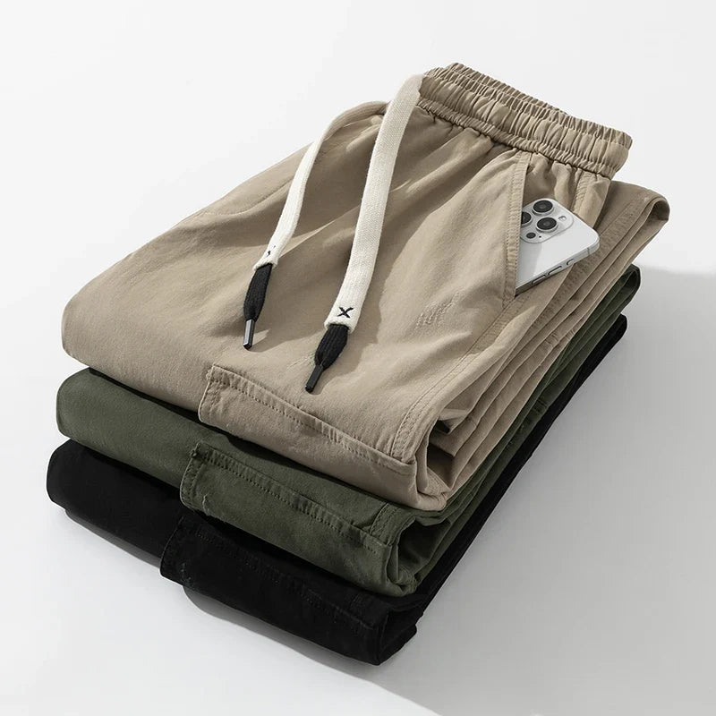 Durable fabric texture of men's utility pants, designed for long-lasting comfort and practical everyday use.