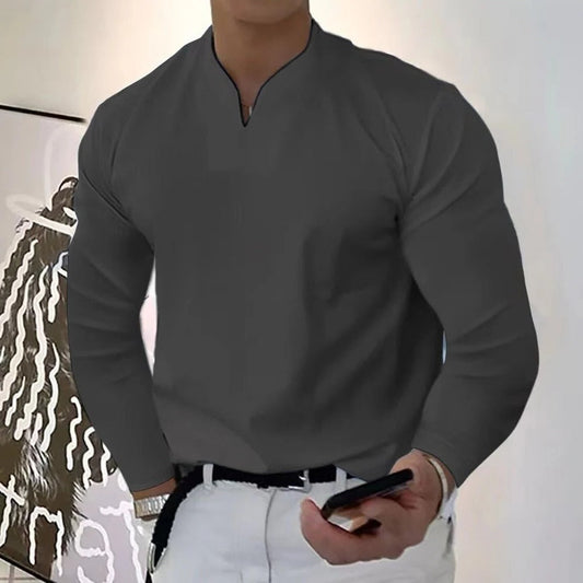 Men's black V-neck sweatproof shirt, moisture-wicking for enhanced comfort & casual everyday style.