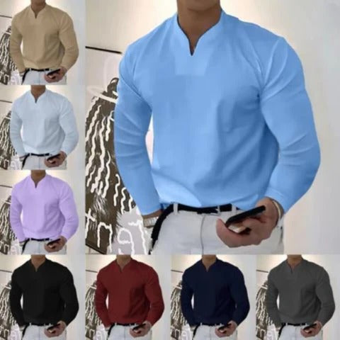 Inside of men's V-neck sweatproof shirt, showing advanced moisture-wicking fabric for ultimate comfort & dry wear.