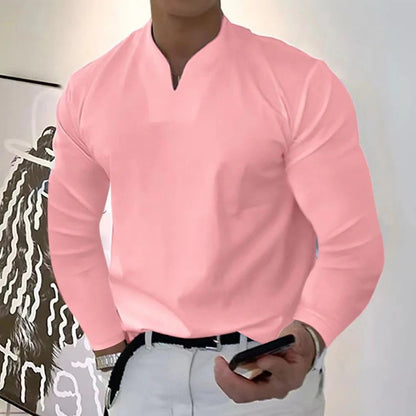 Man enjoying summer in comfortable V-neck sweatproof shirt, perfect activewear for outdoor casual style.