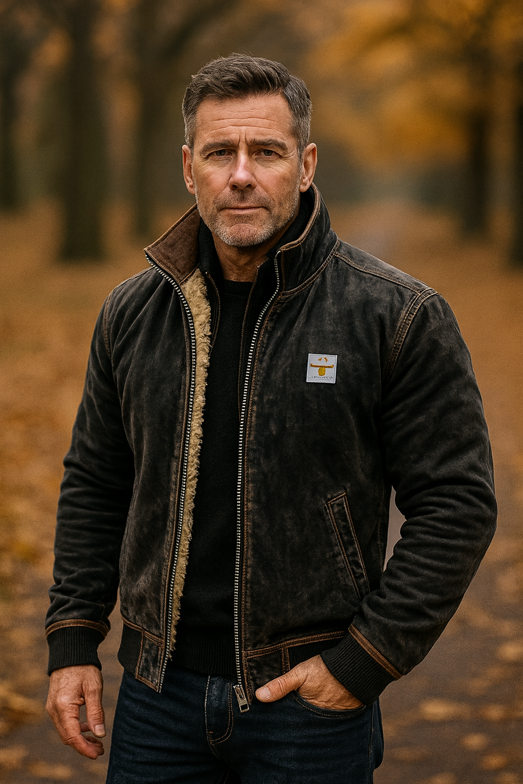 Men's black vintage thermal jacket for ultimate warmth. Durable, rugged style winter outerwear for cold weather everyday wear.