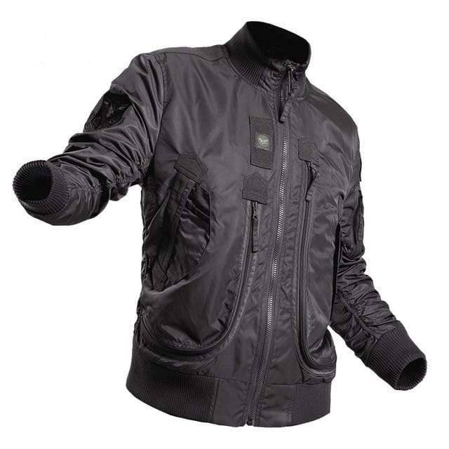 Warm polyester men's bomber jacket with windproof and waterproof features, ideal for trekking & camping.