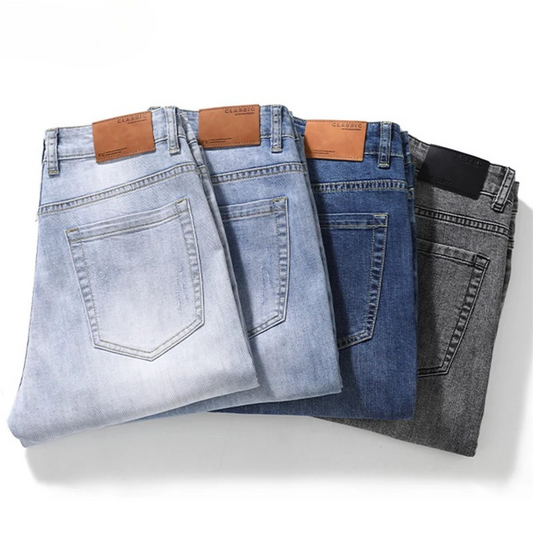 Men's blue stretch core denim jeans, comfortable and flexible for versatile everyday casual wear.