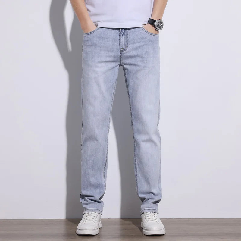 Stylish gray men's stretch core denim jeans, offering ultimate comfort for versatile everyday wear.