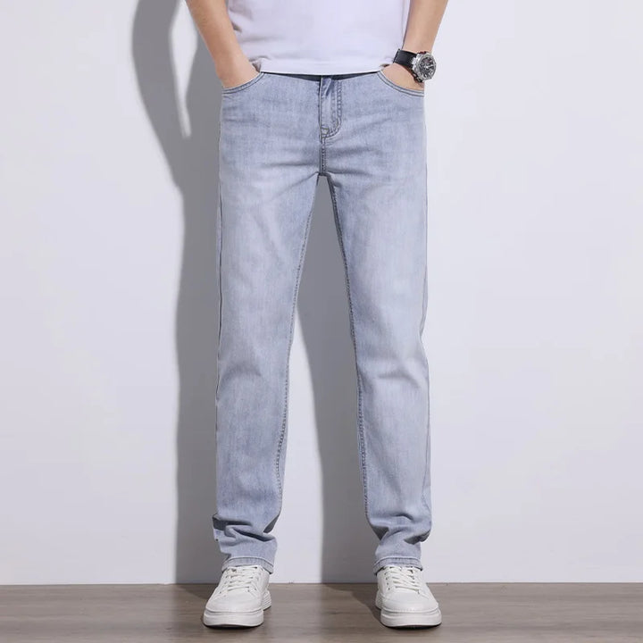 Stylish gray men's stretch core denim jeans, offering ultimate comfort for versatile everyday wear.