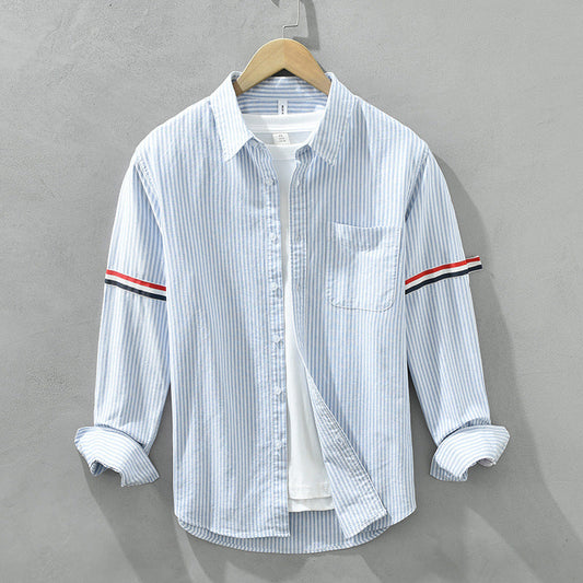 Men's blue striped lightweight casual shirt, perfect for summer fashion & everyday style. Versatile button-up top.