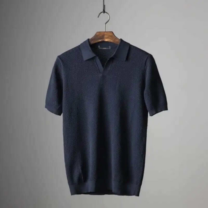 Fall fashion men's waffle knit polo shirt, combining comfort with a modern, tailored fit.
