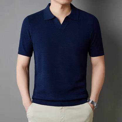Stretch fabric men's waffle knit polo, offering freedom of movement for everyday wear.