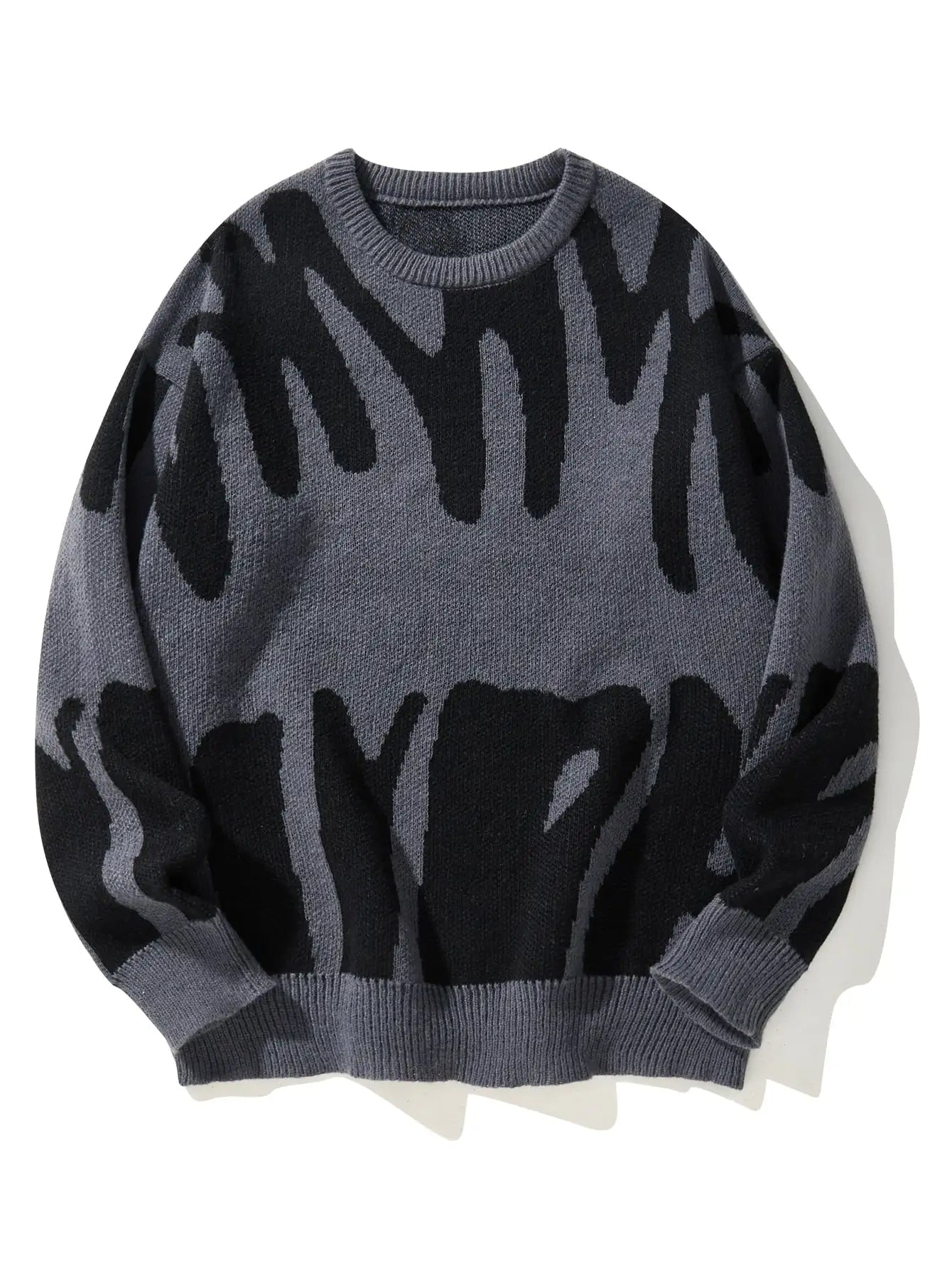 Men's bold abstract pattern crew neck sweater, oversized fit for relaxed style.