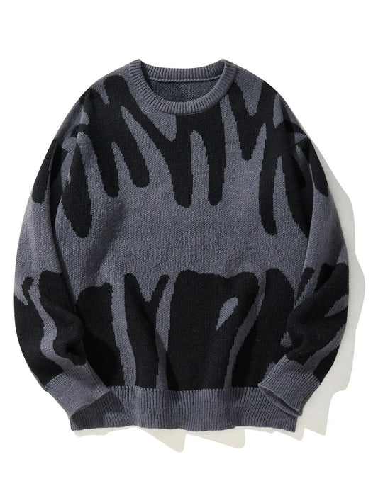Men's bold abstract pattern crew neck sweater, oversized fit for relaxed style.