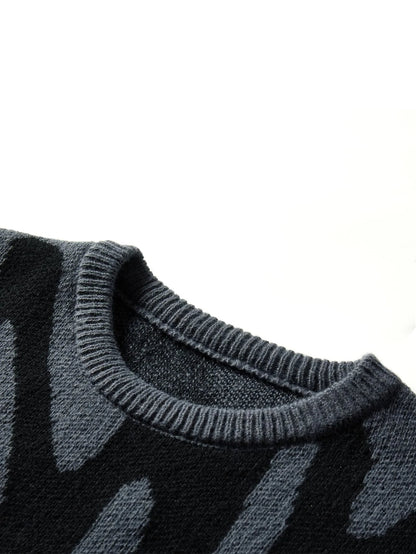 Long sleeve men's fashion jumper with unique abstract pattern & relaxed oversized crew neck fit.