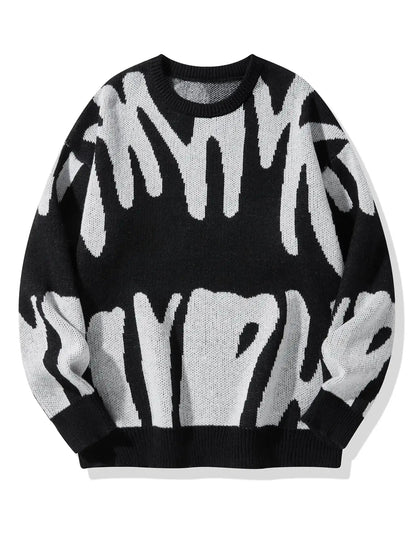 Stylish men's abstract pattern crew neck sweater. Oversized, long sleeve jumper for fall fashion.