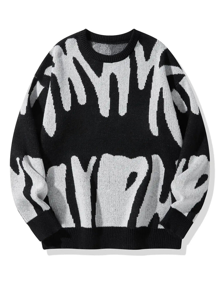 Stylish men's abstract pattern crew neck sweater. Oversized, long sleeve jumper for fall fashion.