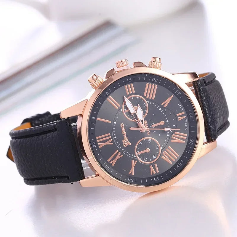 Men's versatile gold watch with chronograph function and distinct Roman numerals, a must-have accessory.