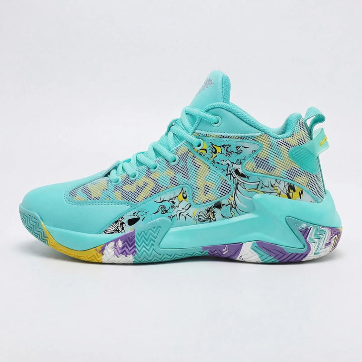 Calvin men's high-top basketball shoes, bold graphic print. Performance court trainers with superior ankle support.