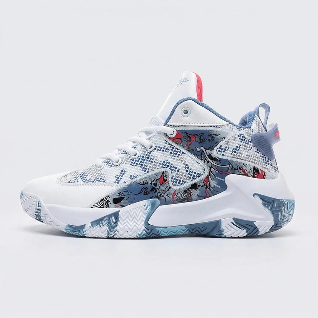 Bold graphic men's high-top basketball shoes for superior court performance. Calvin athletic gym sneakers.