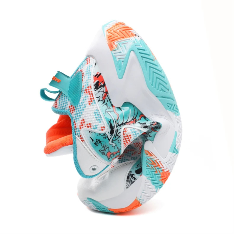 Bold graphic men's basketball shoes, perfect for court sports, providing excellent grip & comfort.