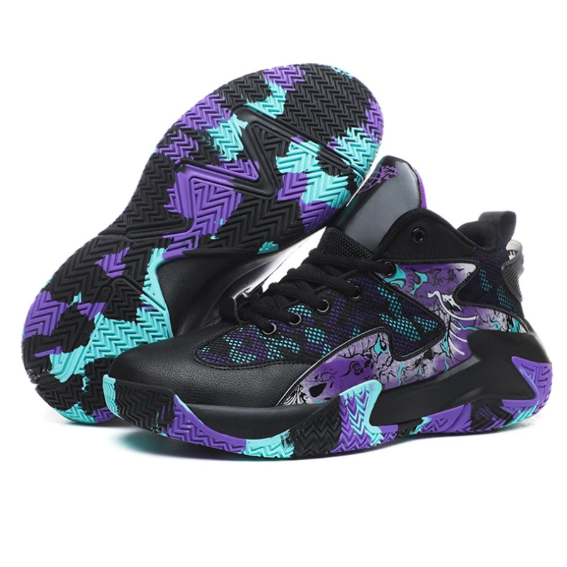 Men's court shoes with a vibrant graphic design, ensuring superb traction & support during games.