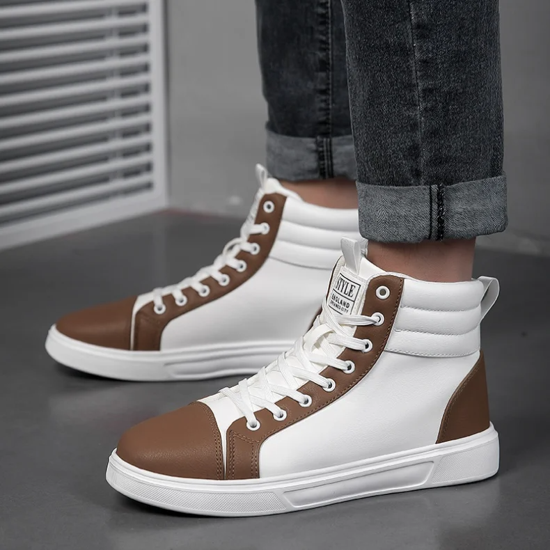 Dynamic men's high-top athletic sneakers, blending bold style with ultimate comfort.