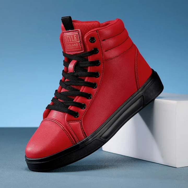 Fashion-forward men's high-top athletic sneakers, designed for dynamic street appeal.