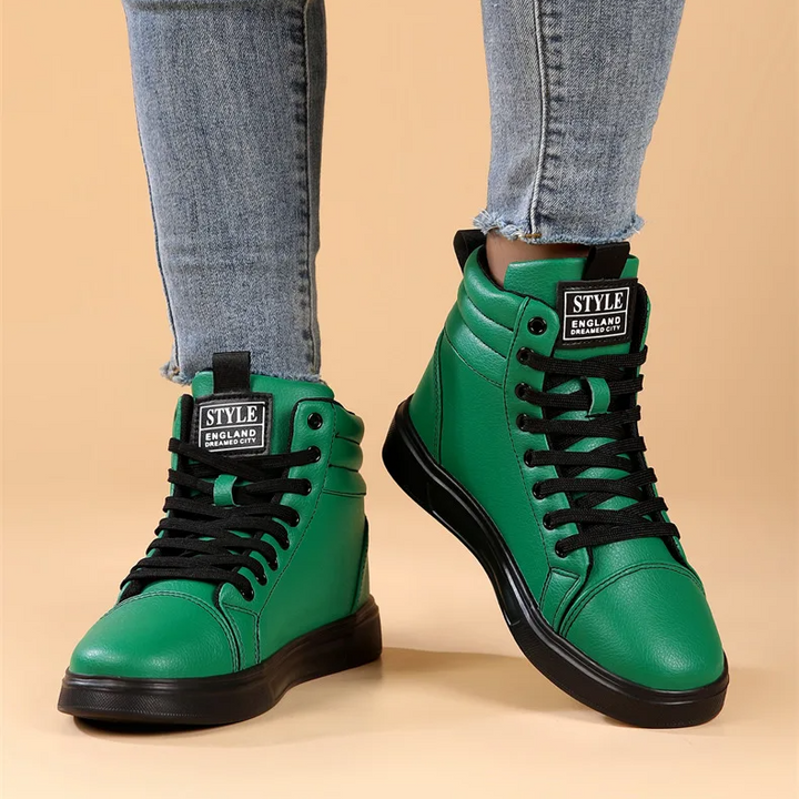 Dynamic men's high-top shoes, blending athletic functionality with bold street fashion.